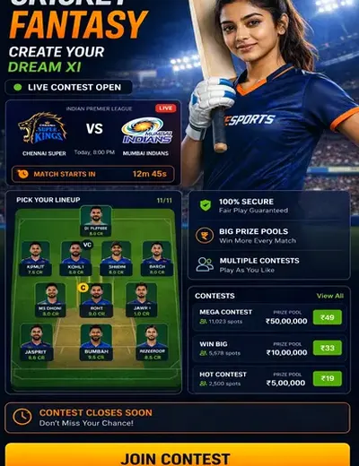 Come2 (come fantasy cricket login) fantasy cricket & matchday visual 3